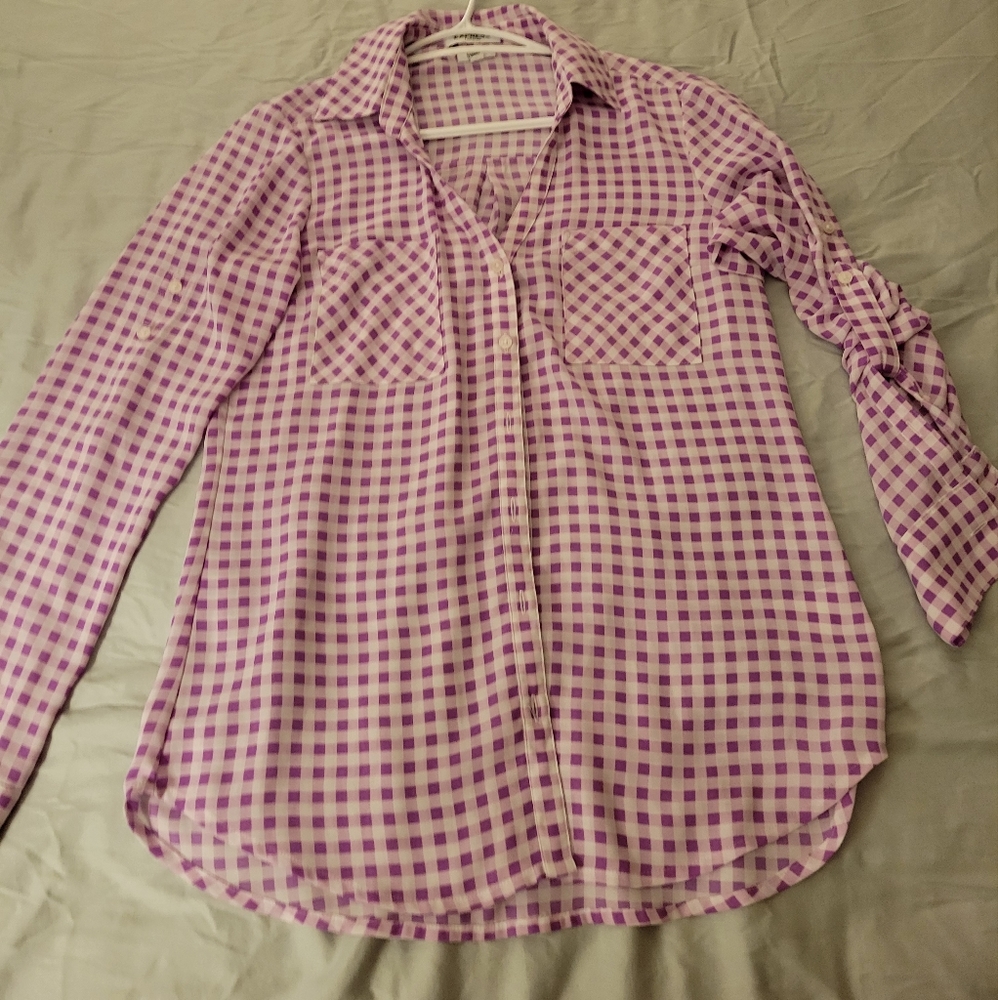 Purple gingham button down shirt Express Size small